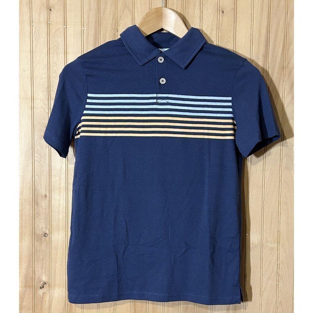 Sonoma Super Soft Polo Boys' Medium Short-Sleeve Shirt Blue Orange Stripe
